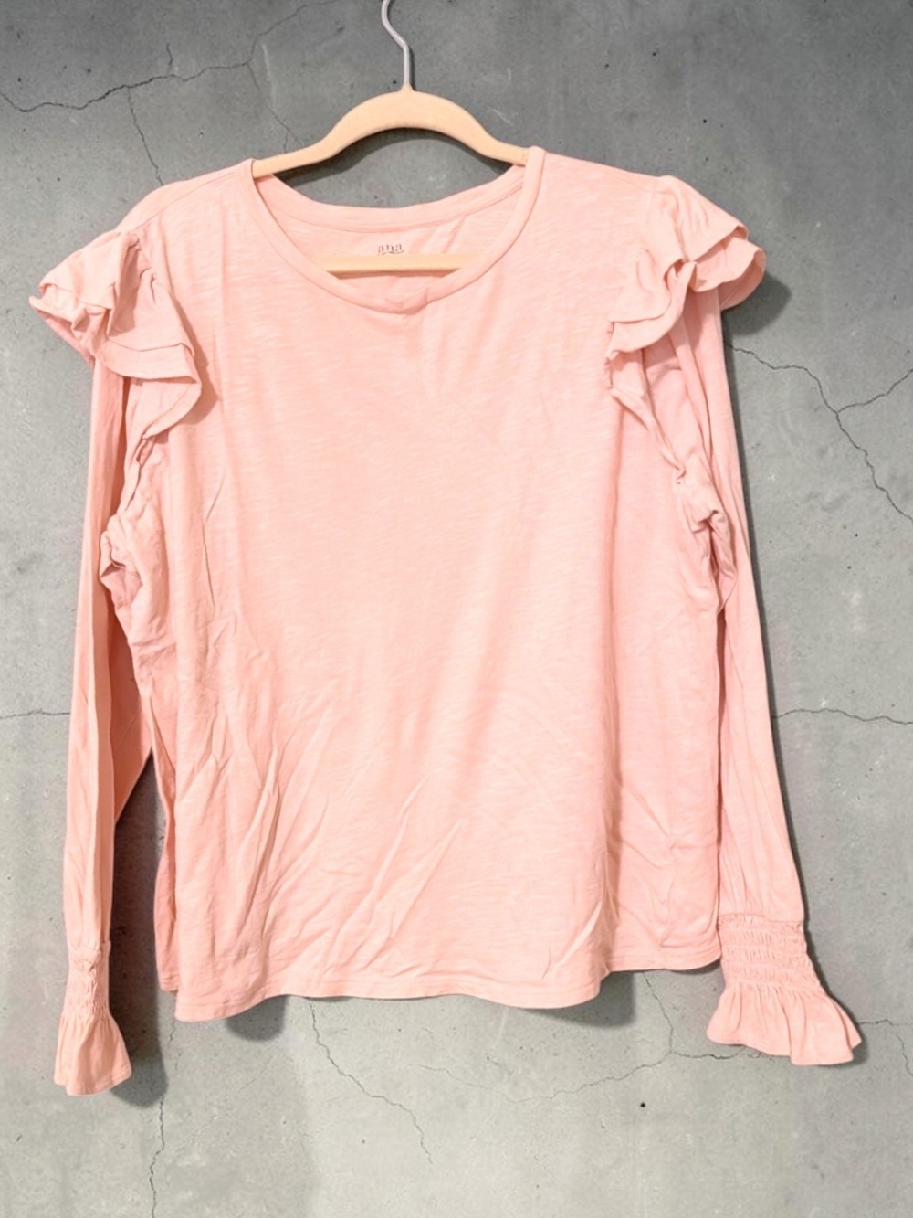 Ladies Pink Long-Sleeve Ruffle Top